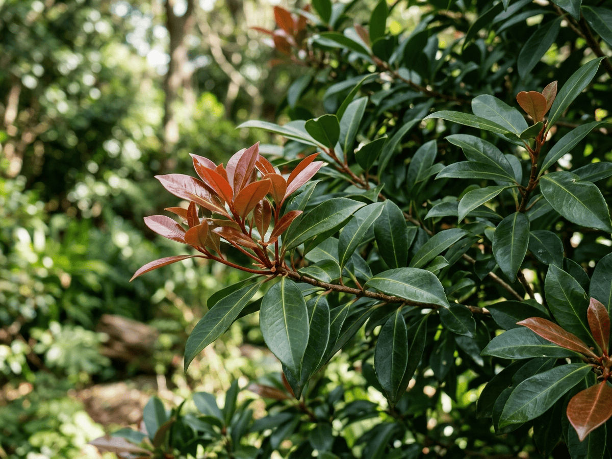 Ternstroemia giapponese — primo piano di foglie e fiori