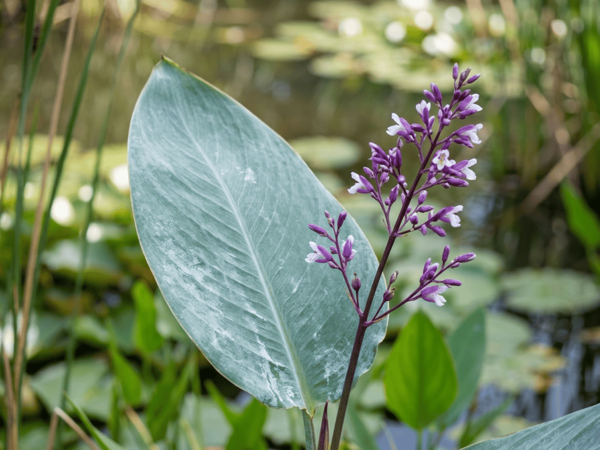 Powdery Thalia — close-up of leaves and flowers