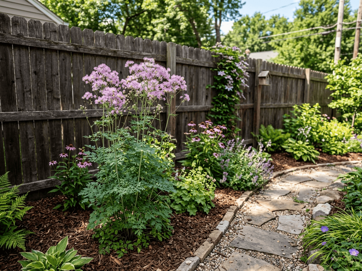 Lavender Mist Meadowrue in a garden setting