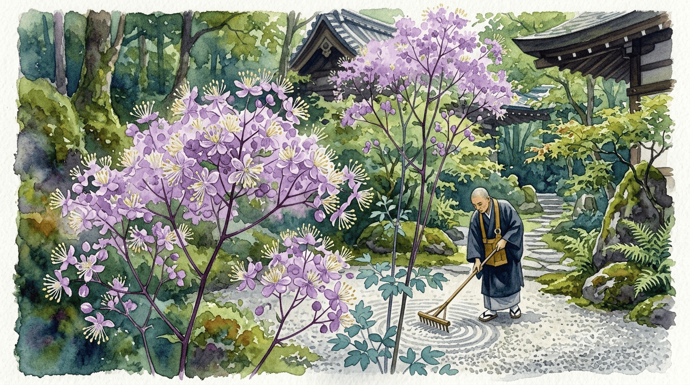 Illustrated historical scene for Lavender Mist Meadowrue