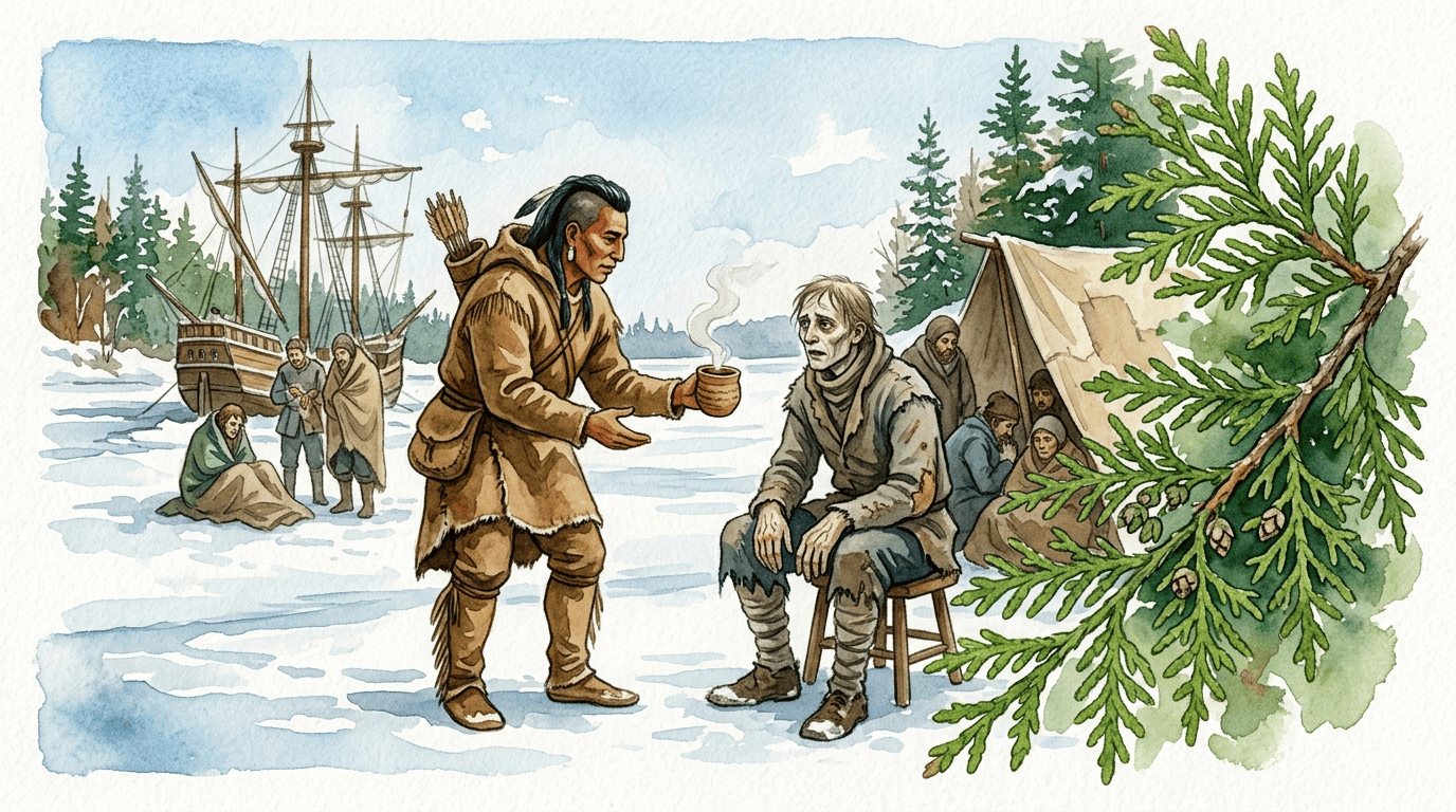 Scena storica illustrata per Tuia occidentale