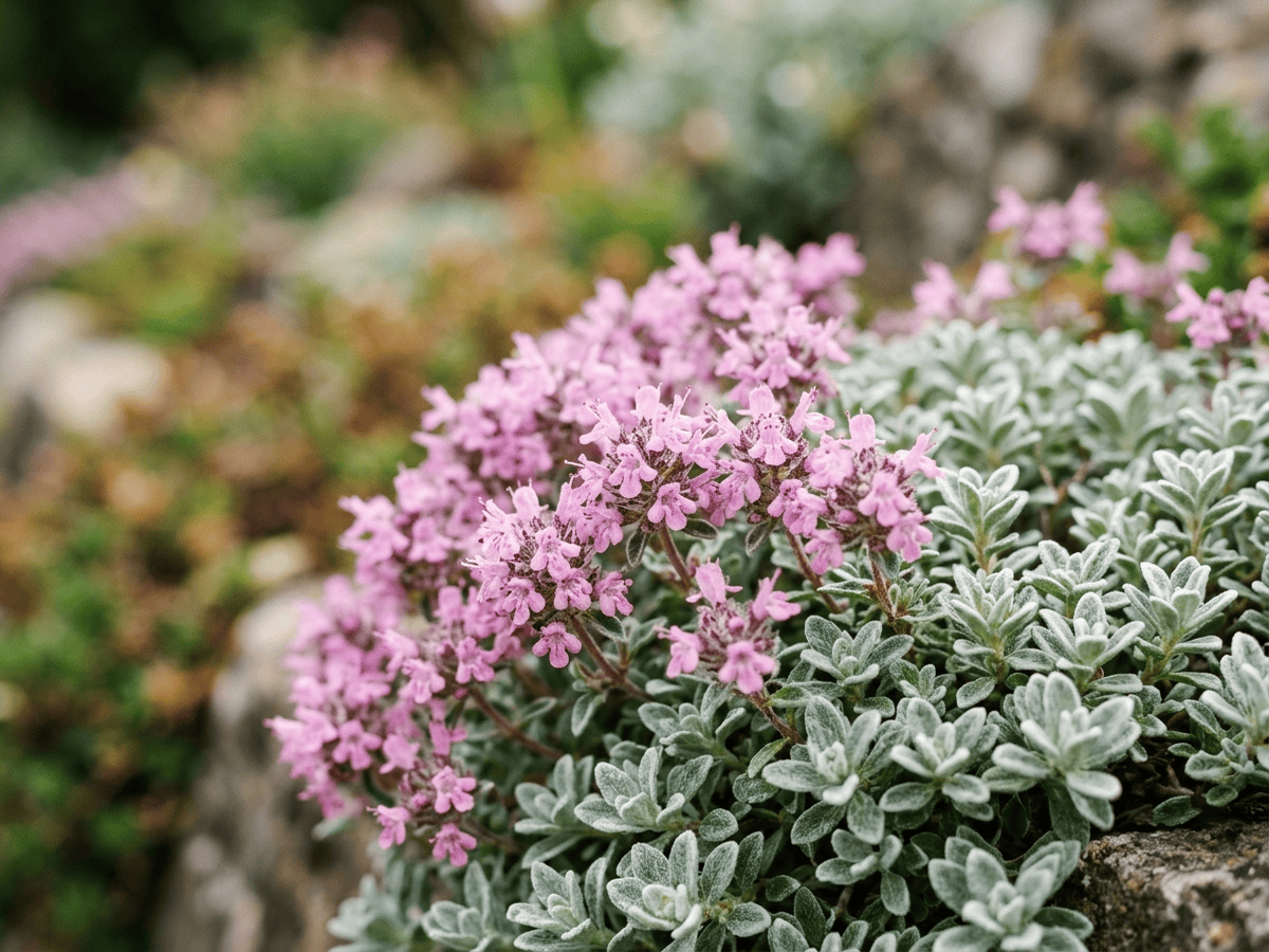 Woll-Thymian — Nahaufnahme von Blättern und Blüten