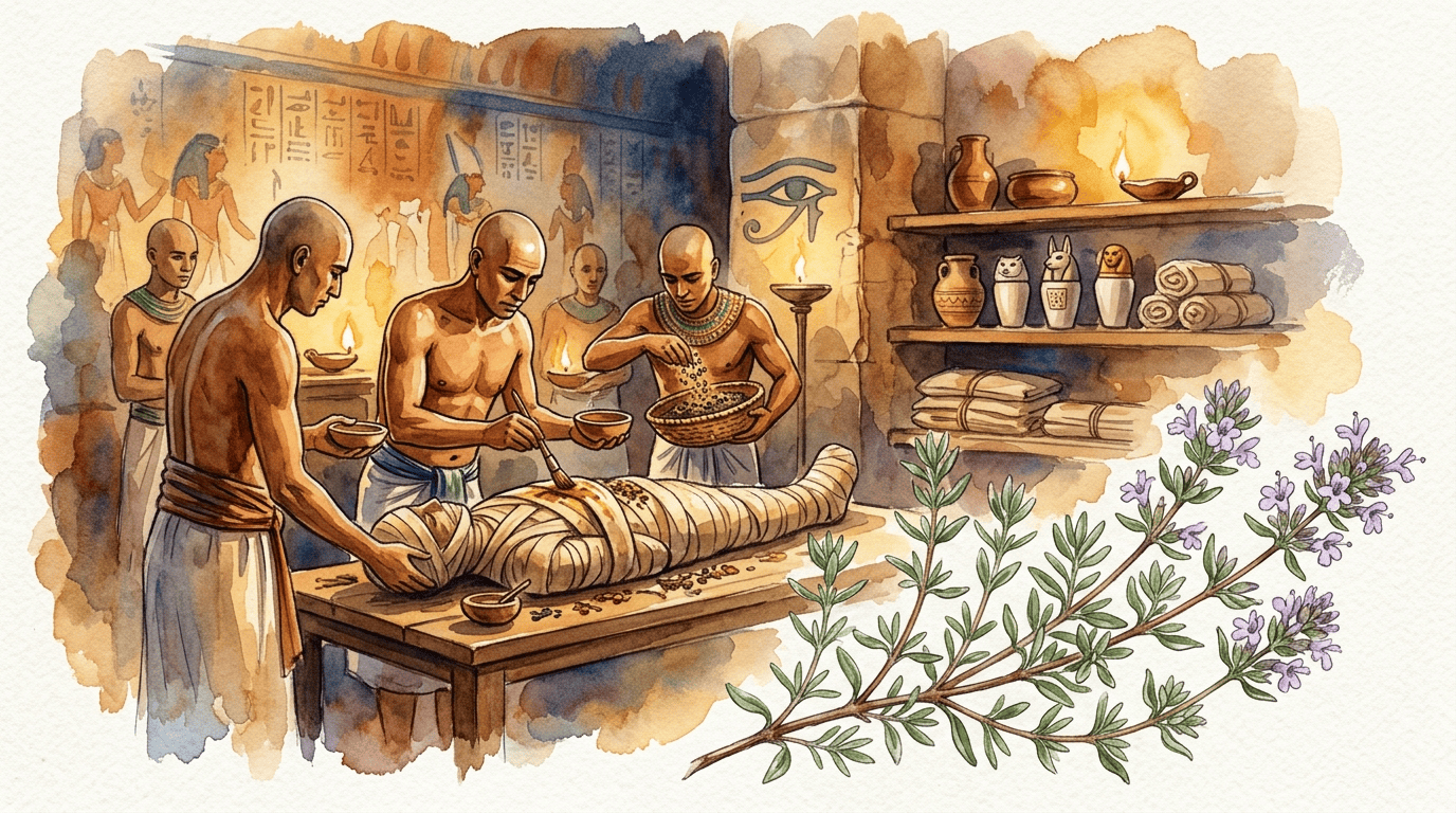 Illustrierte historische Szene zu Echter Thymian