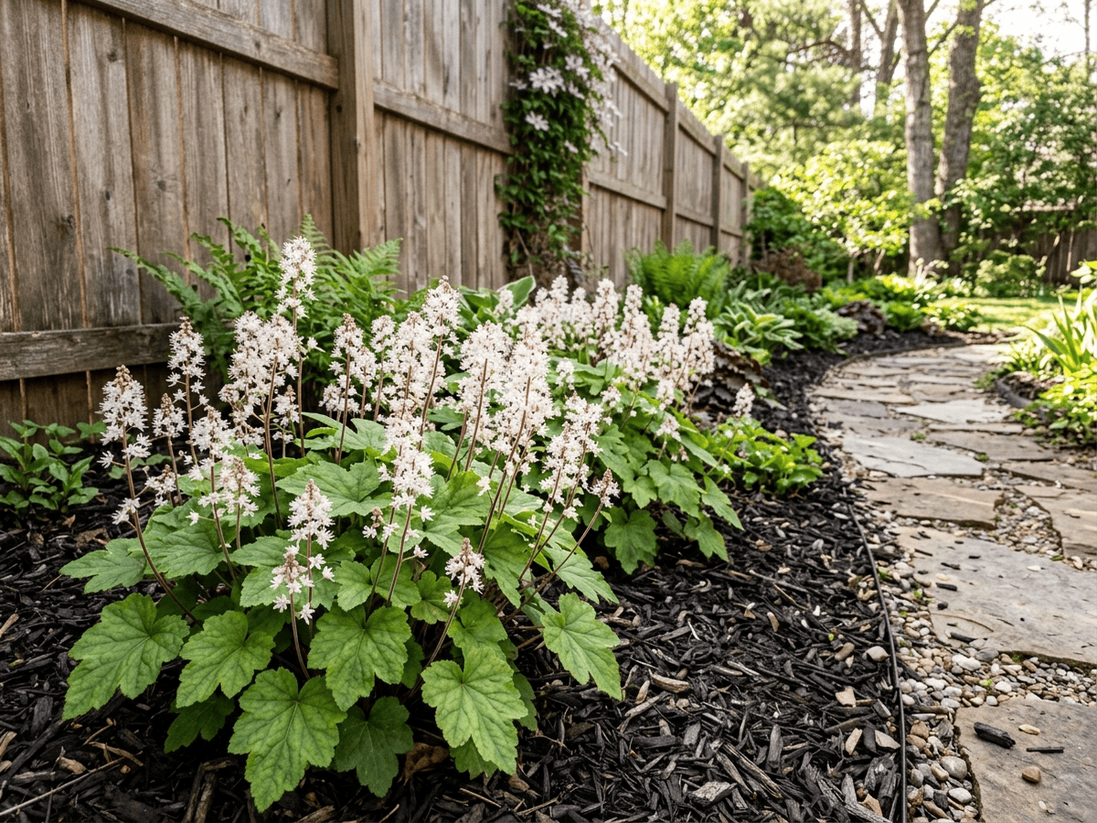 Heartleaf Foamflower in a garden setting