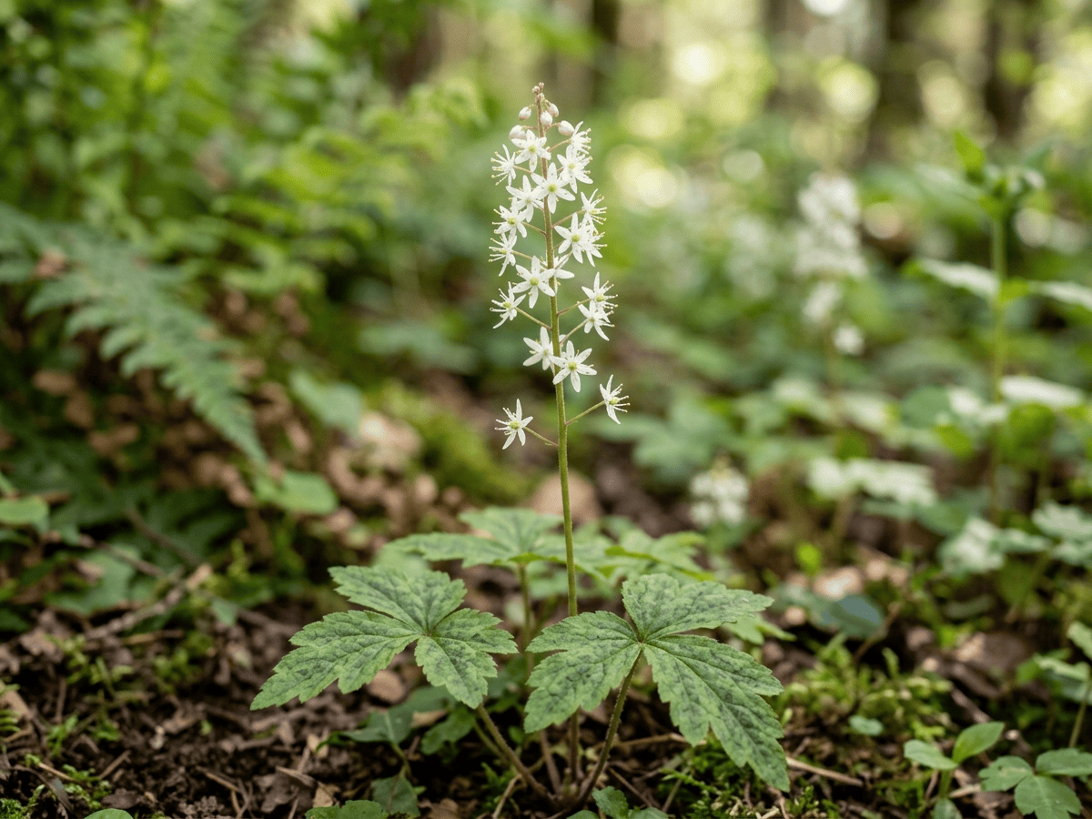 Dreiblättrige Schaumblüte — Nahaufnahme von Blättern und Blüten