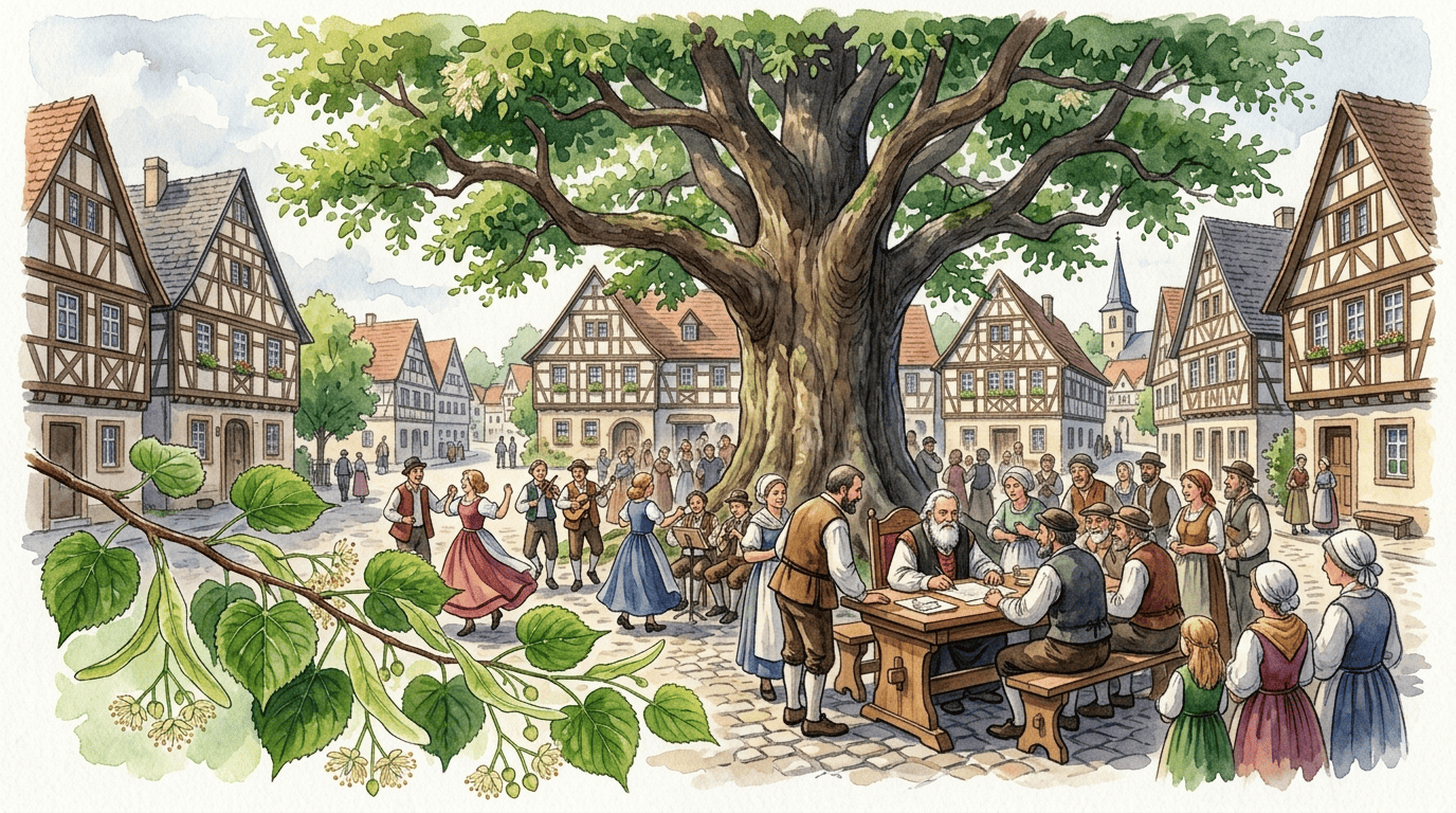 Escena histórica ilustrada de Tilo silvestre