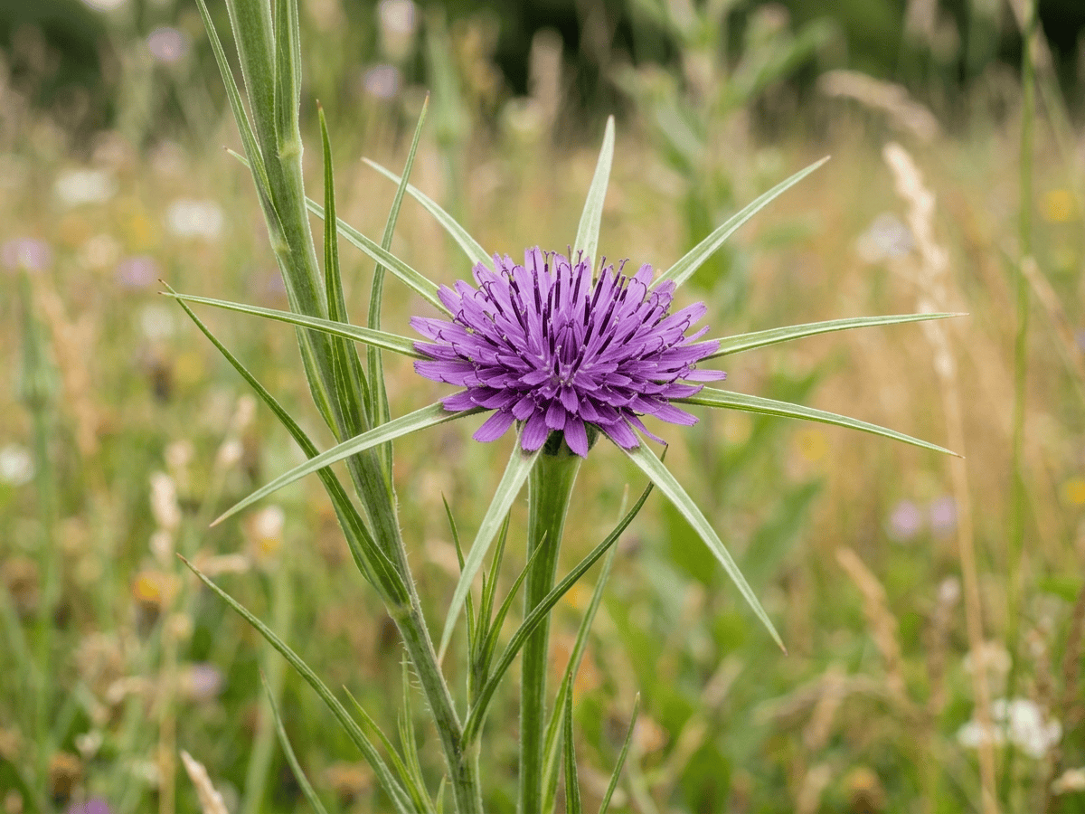 Purple Salsify — close-up of leaves and flowers