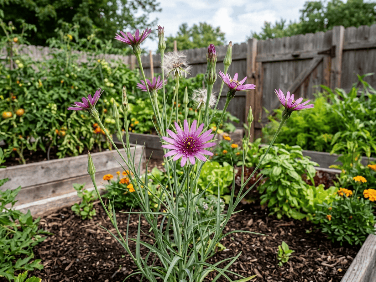 Purple Salsify in a garden setting