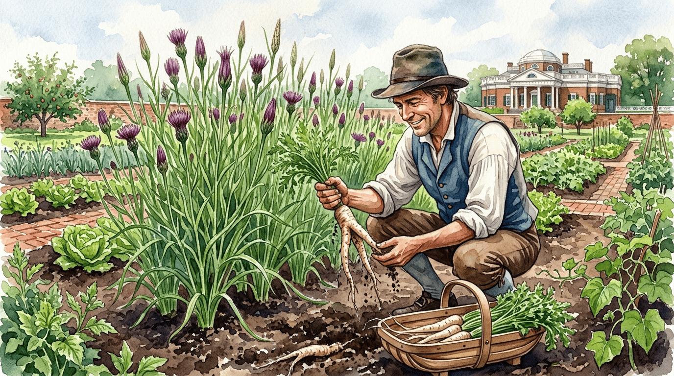 Illustrated historical scene for Purple Salsify
