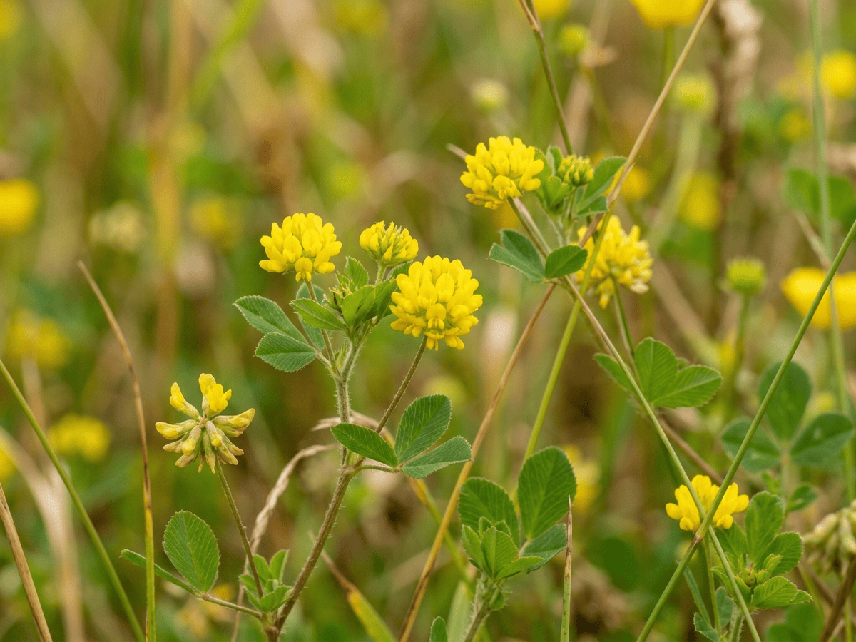Lesser Hop Trefoil — close-up of leaves and flowers