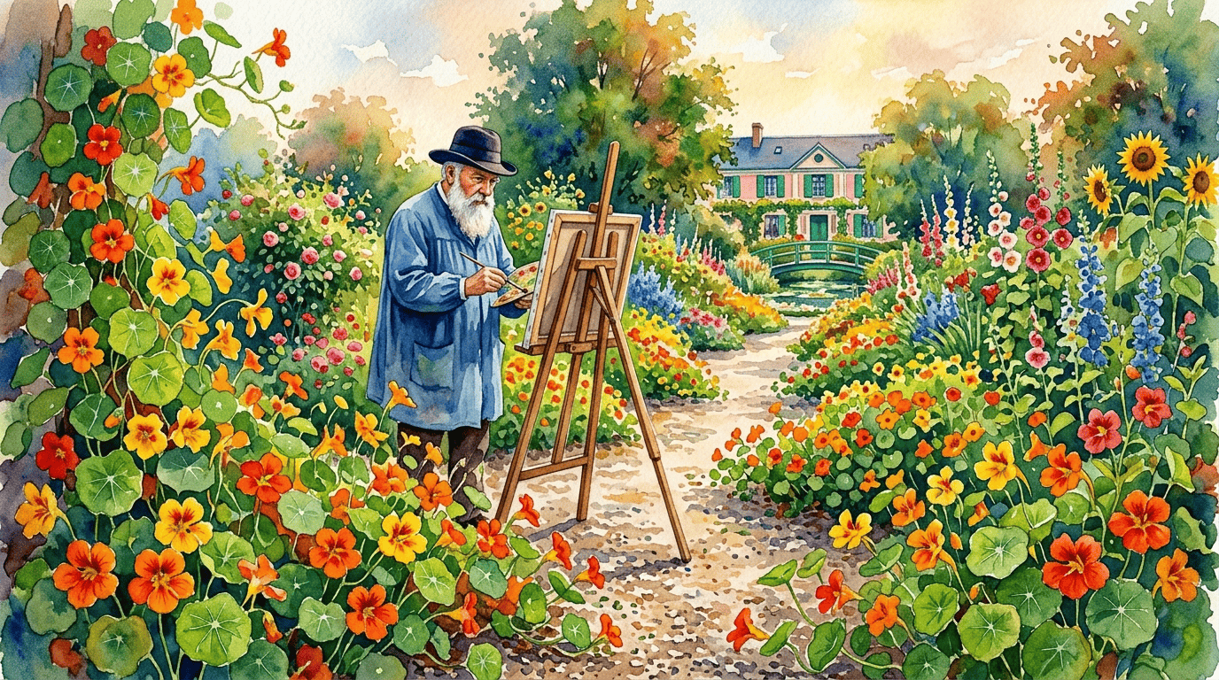 Illustrated historical scene for Garden Nasturtium