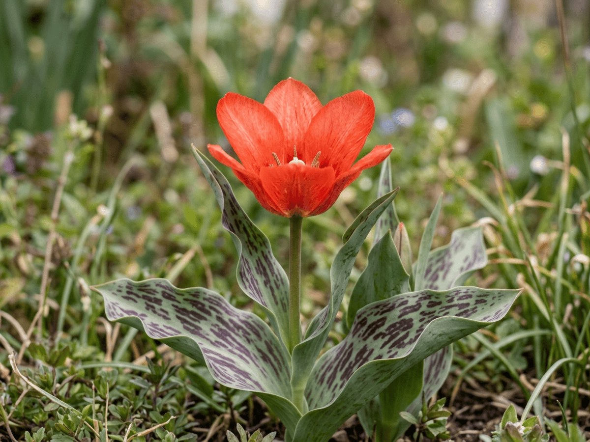 Greig's Tulip — close-up of leaves and flowers