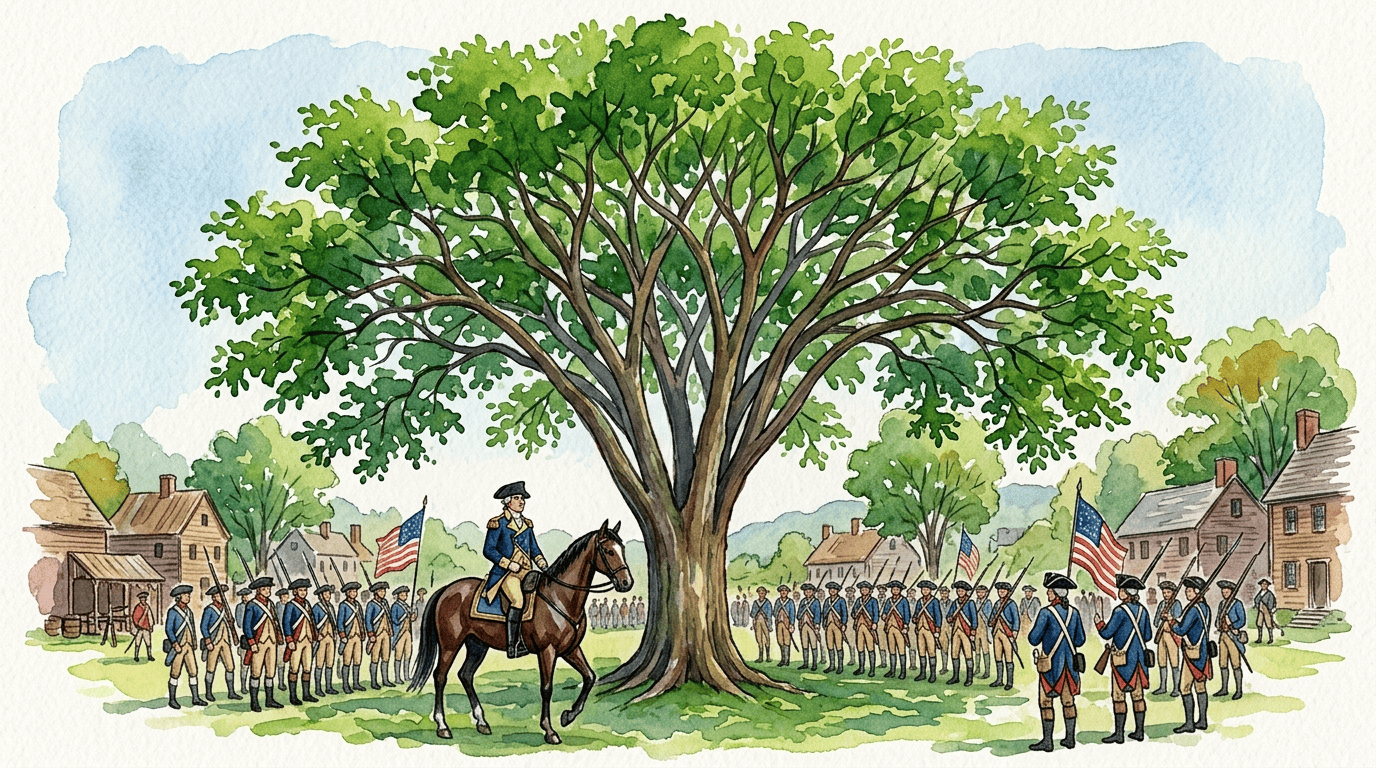 Illustrated historical scene for American Elm