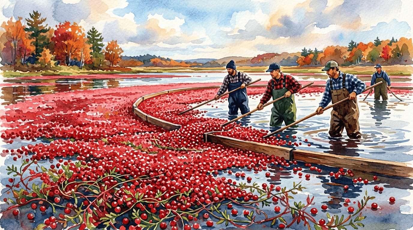 Escena histórica ilustrada de Arándano americano