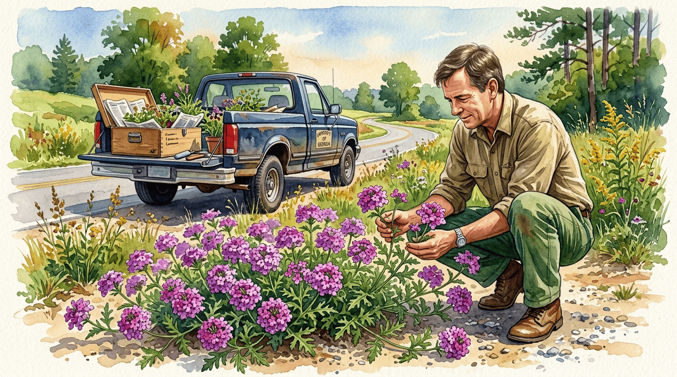 Escena histórica ilustrada de Verbena rosa