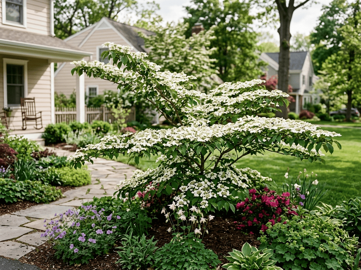 Japanese Snowball in a garden setting