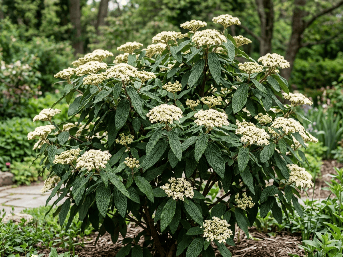 Viburno dalle foglie rugose (Viburnum rhytidophyllum), pianta intera