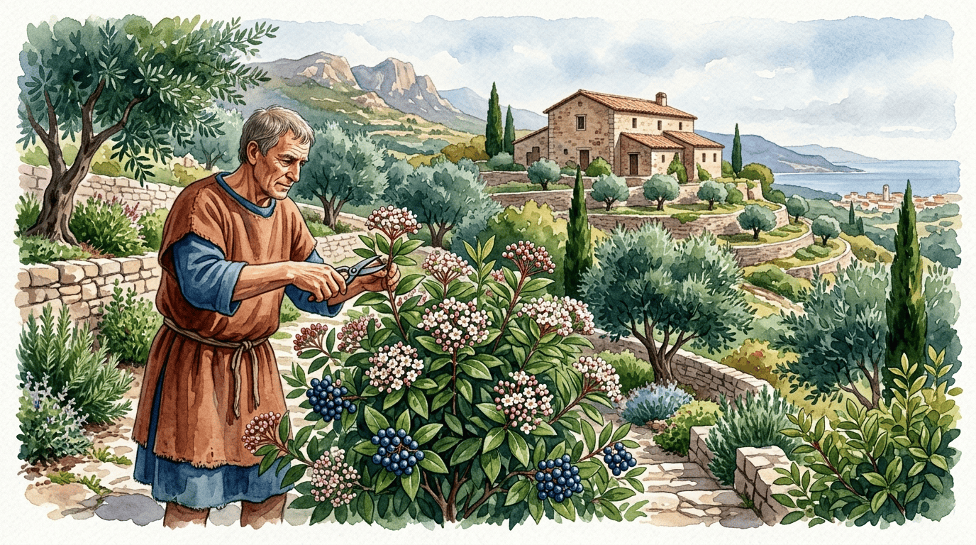 Illustrated historical scene for Laurustinus Viburnum
