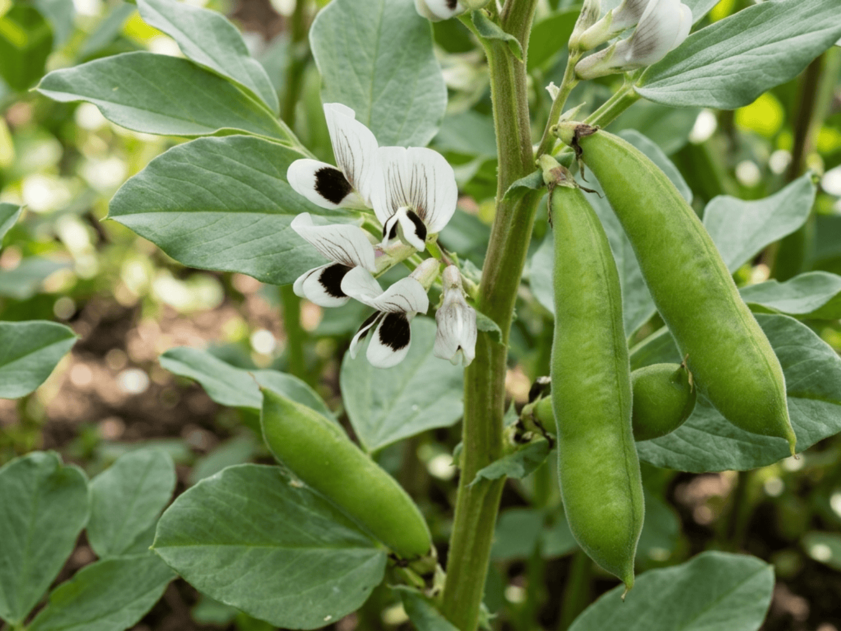 Fava Bean — close-up of leaves and flowers