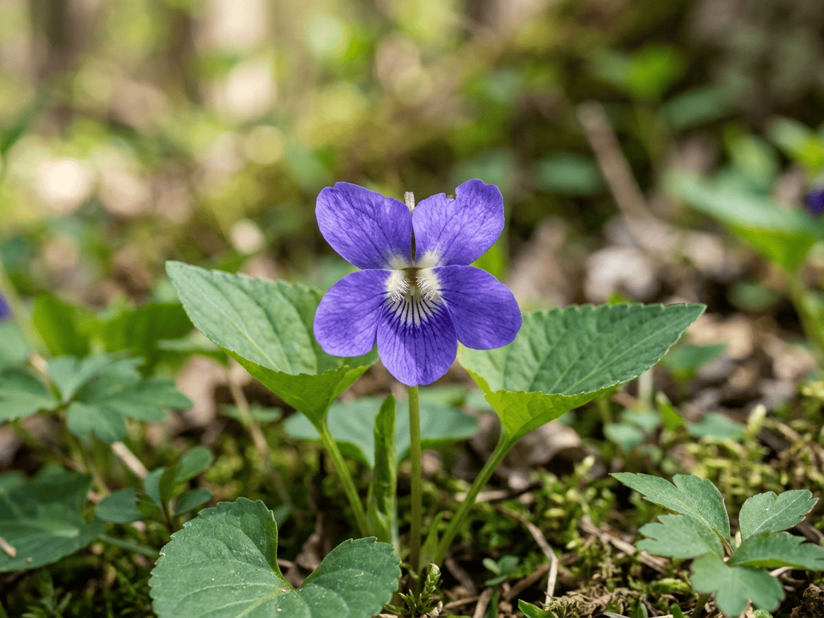 Viola sorella — primo piano di foglie e fiori