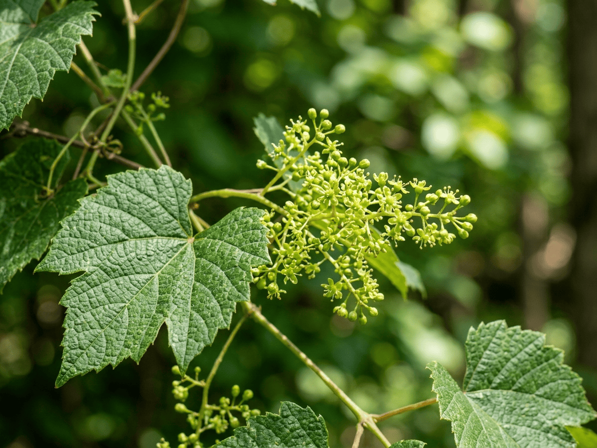 Vigne de Coignet — gros plan sur feuilles et fleurs
