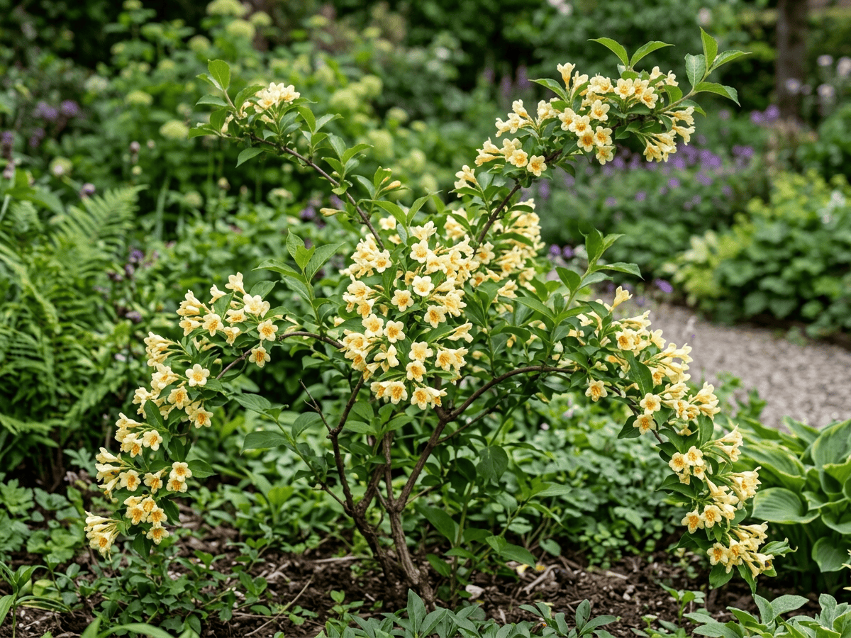 Weigela middendorffiana (Weigela middendorffiana), whole plant