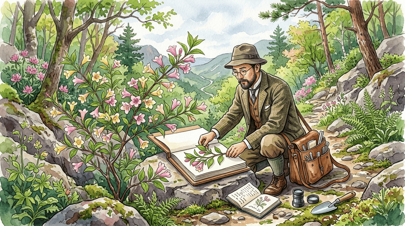 Escena histórica ilustrada de weigela coreana