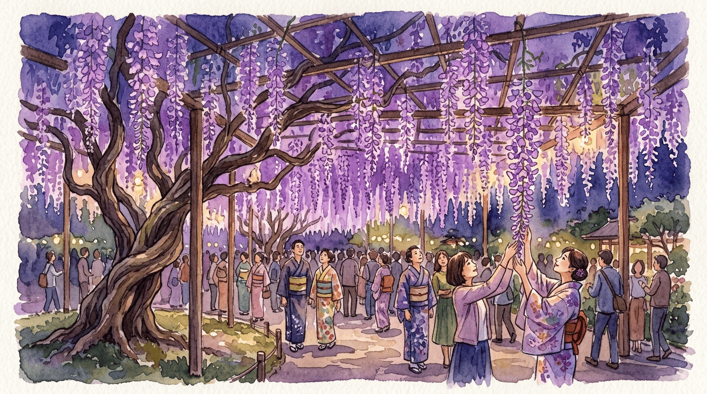 Illustrated historical scene for Japanese Wisteria