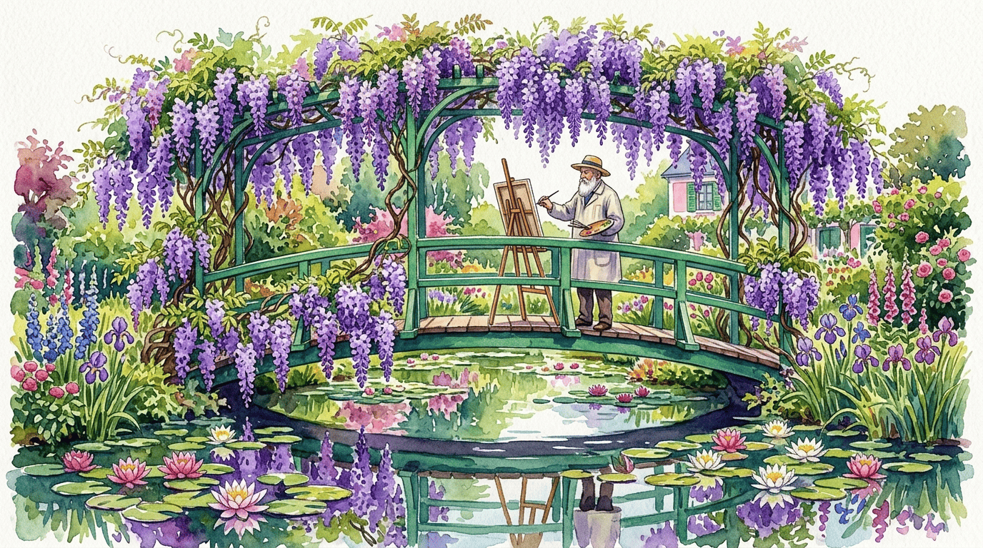 Illustrated historical scene for Chinese Wisteria