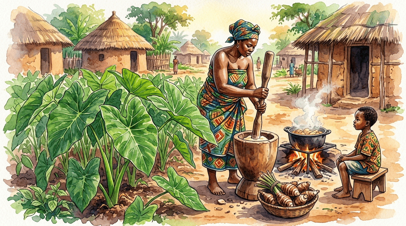 Illustrated historical scene for Arrowleaf Elephant's Ear