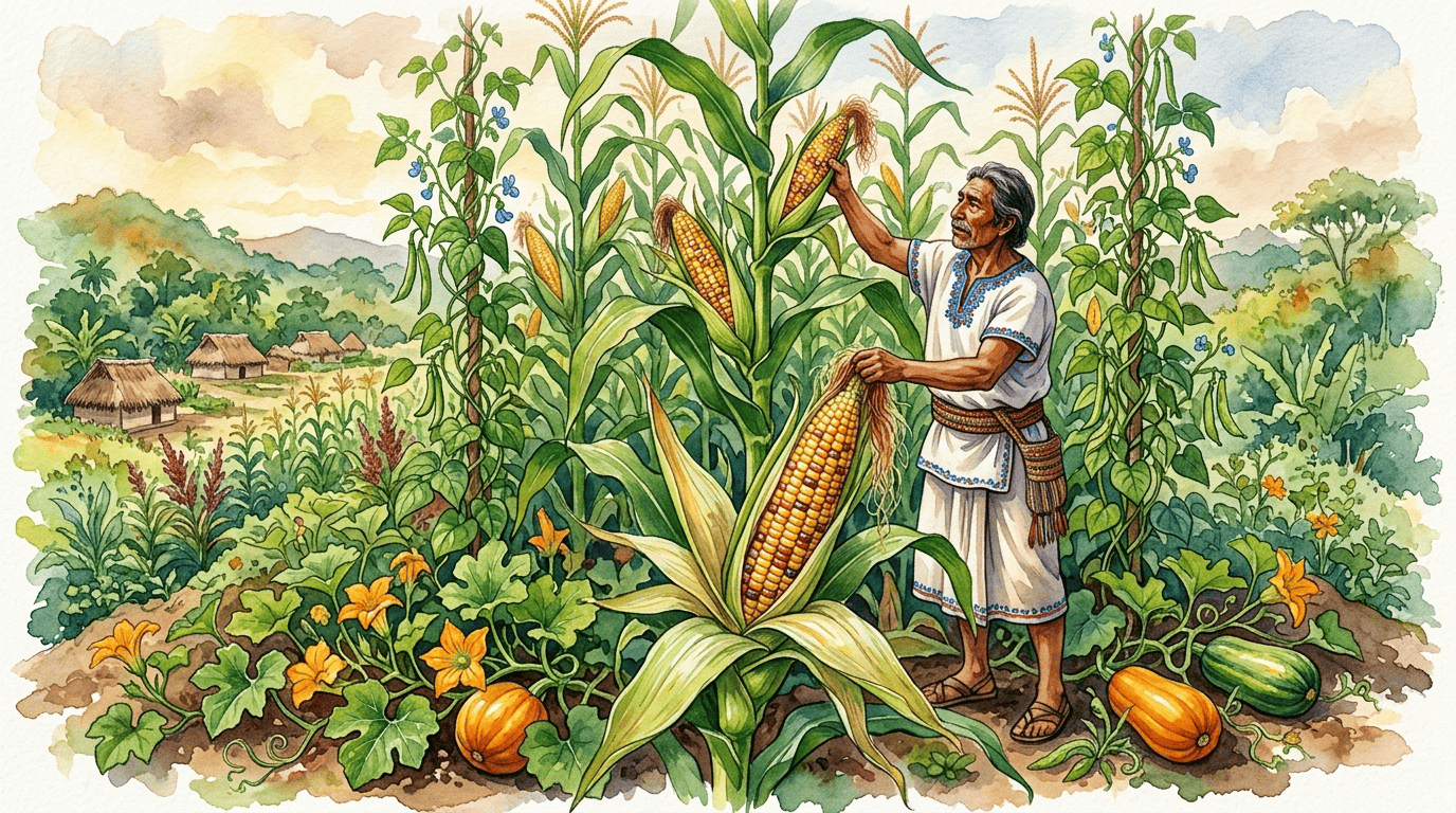 Illustrated historical scene for Maize