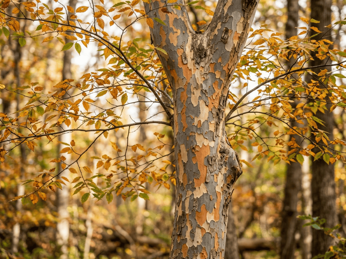 Zelkova china — primer plano de hojas y flores