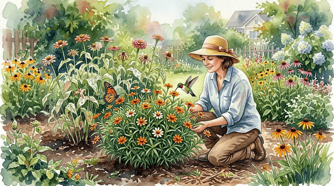 Scena storica illustrata per Zinnia a foglie strette