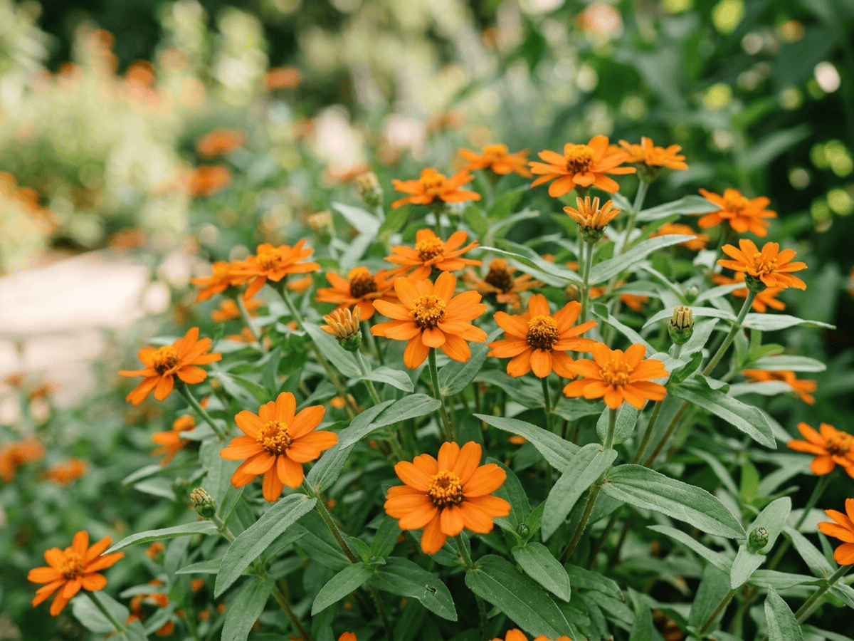 Zinnia du Maryland — gros plan sur feuilles et fleurs