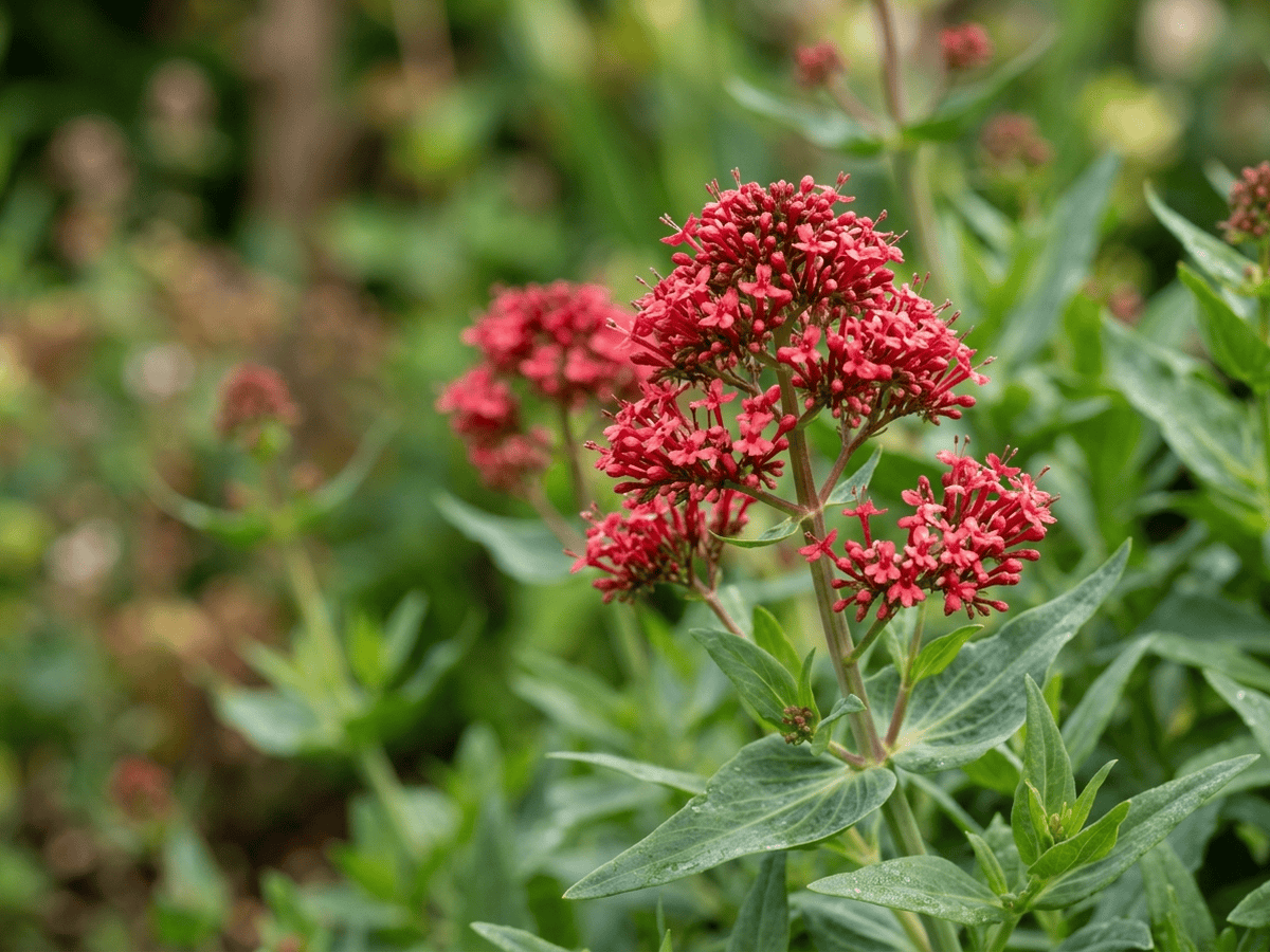 Red Valerian — close-up of leaves and flowers