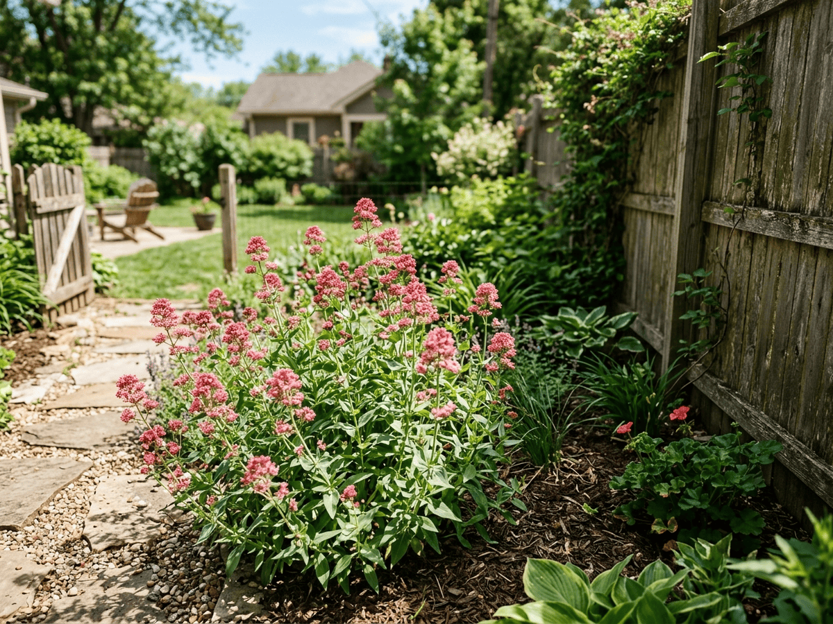 Red Valerian in a garden setting