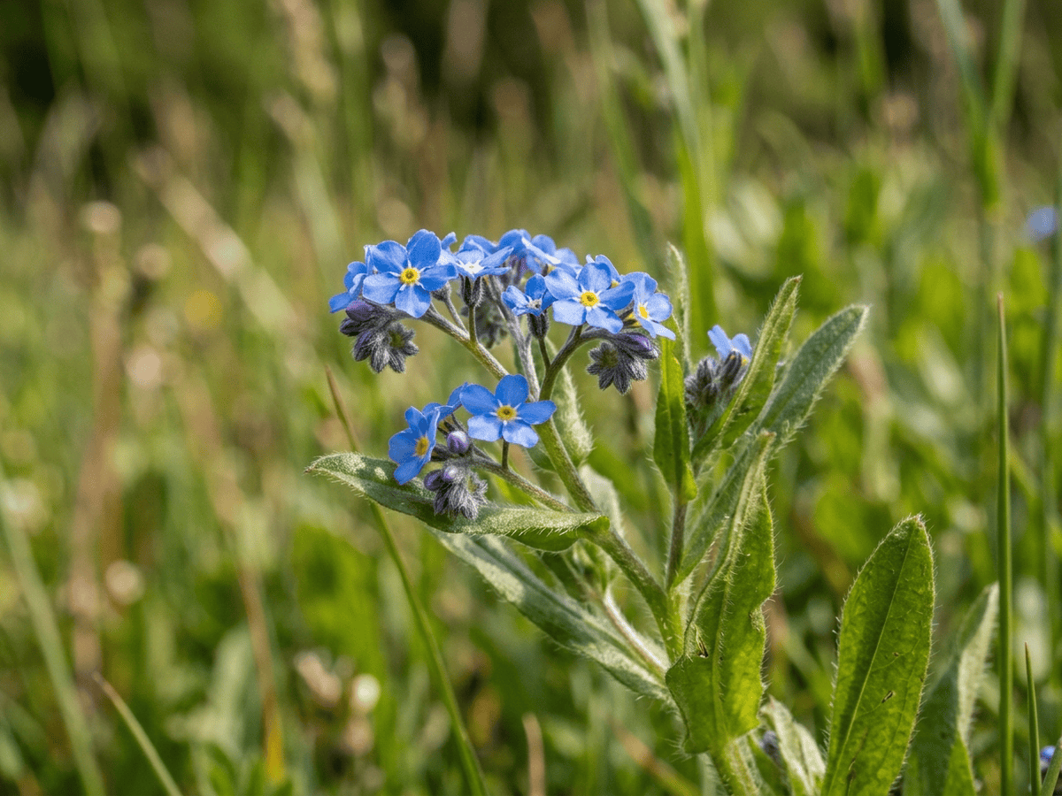 Acker-Vergissmeinnicht — Nahaufnahme von Blättern und Blüten