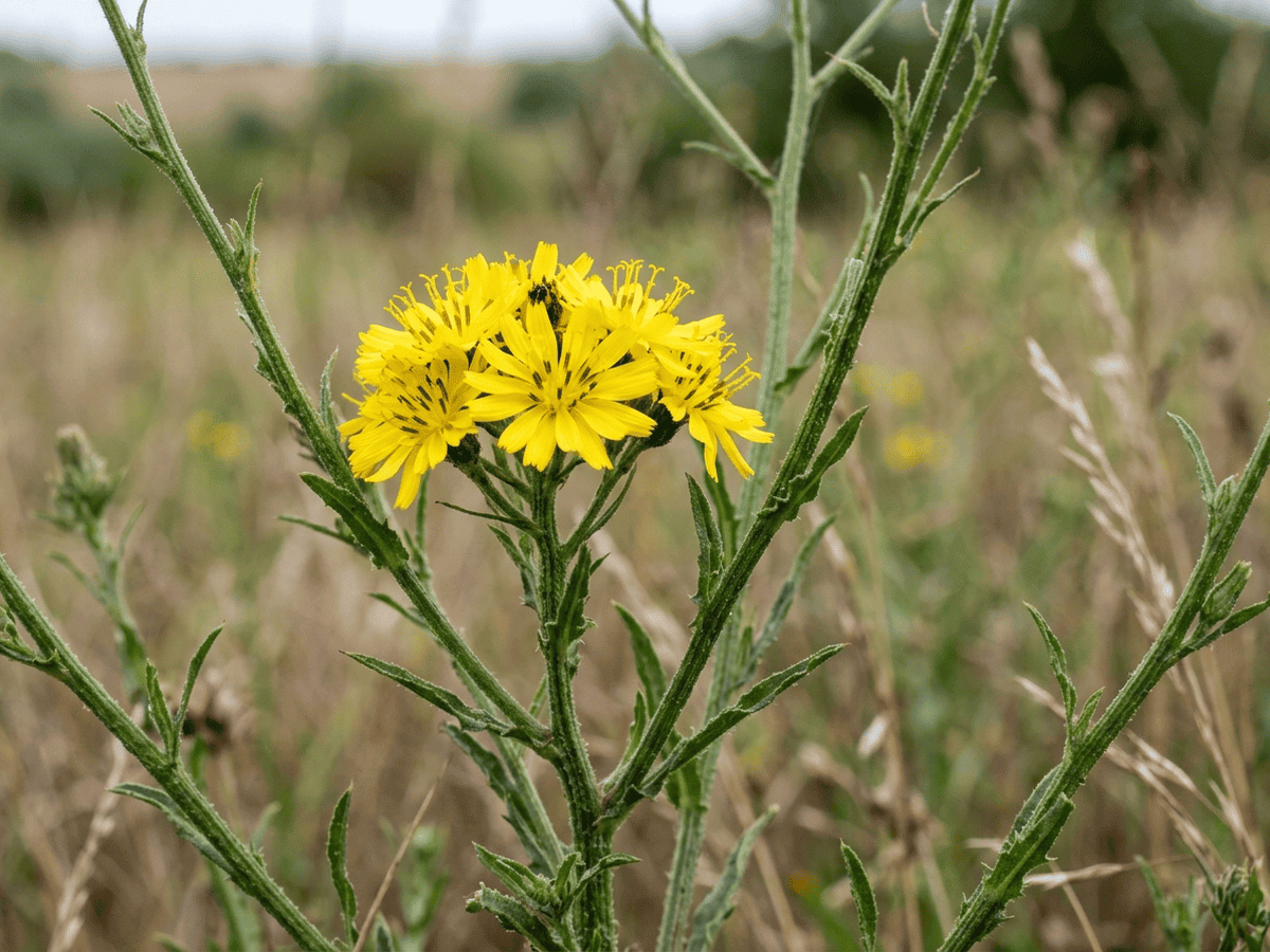 Binsen-Knorpellattich — Nahaufnahme von Blättern und Blüten