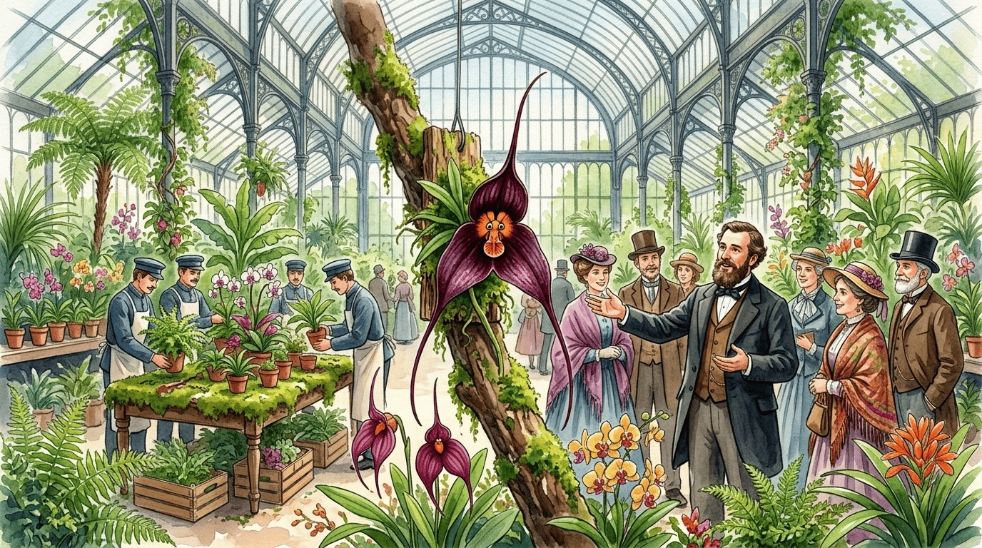 Scène historique illustrée pour Orchidée Dracula Van Houtte