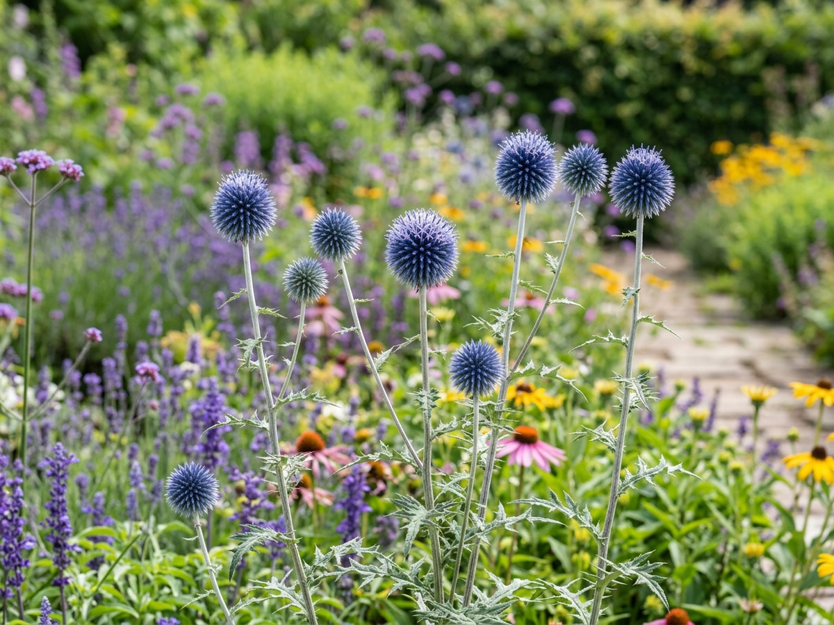 Cardo azul en un jardín