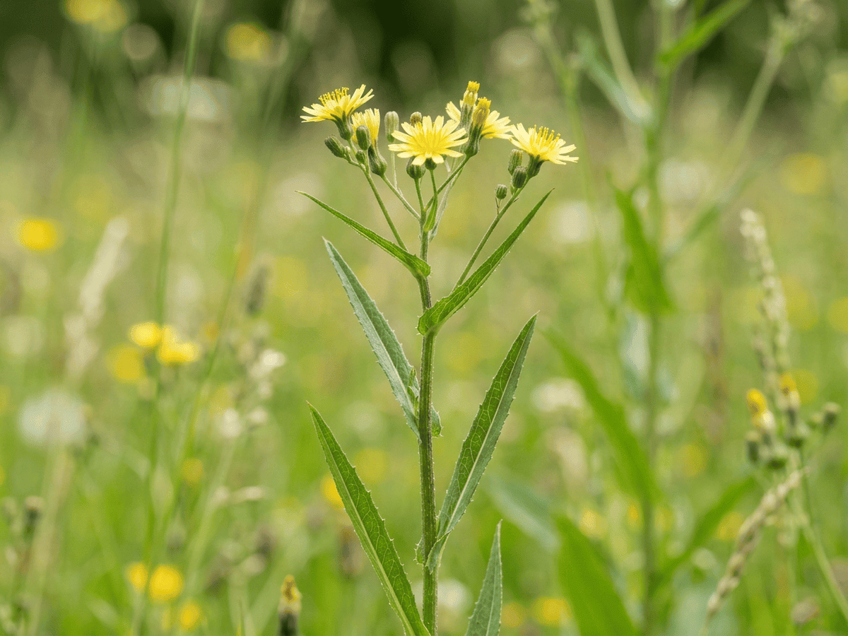 Lechuga silvestre — primer plano de hojas y flores