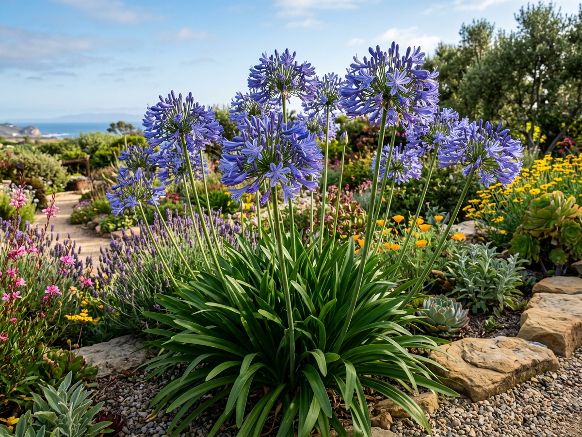 Common Agapanthus in a garden setting