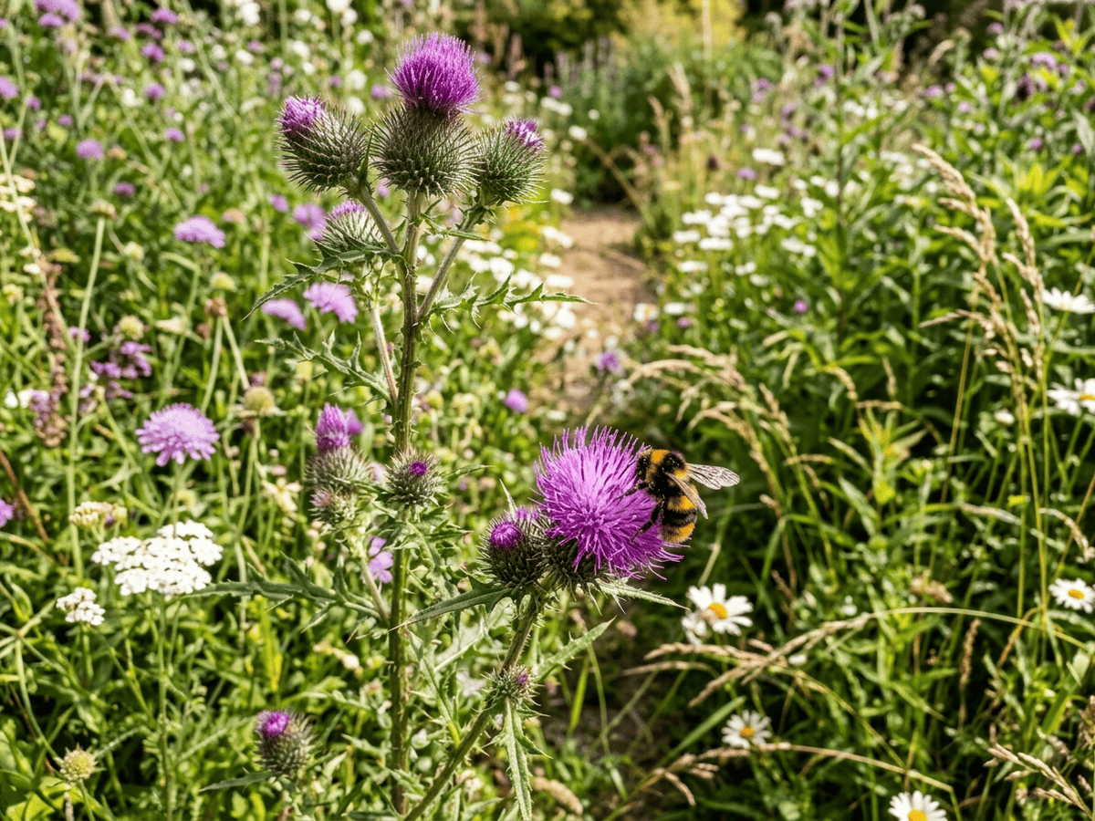 Cardo de la Reina Ana en un jardín