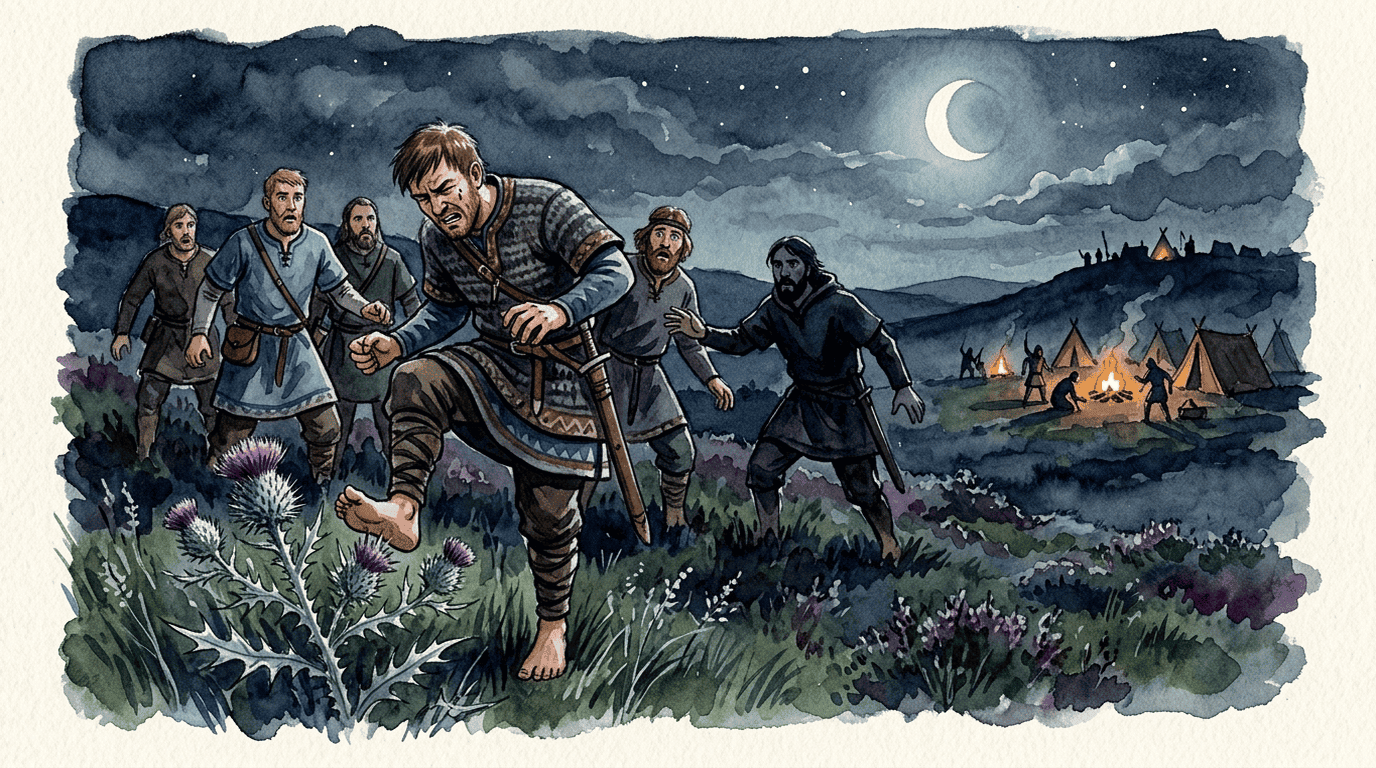 Escena histórica ilustrada de Cardo de la Reina Ana