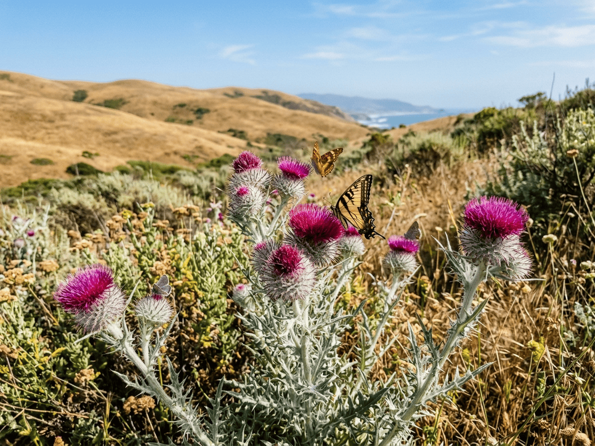 Cobwebby Thistle in a garden setting