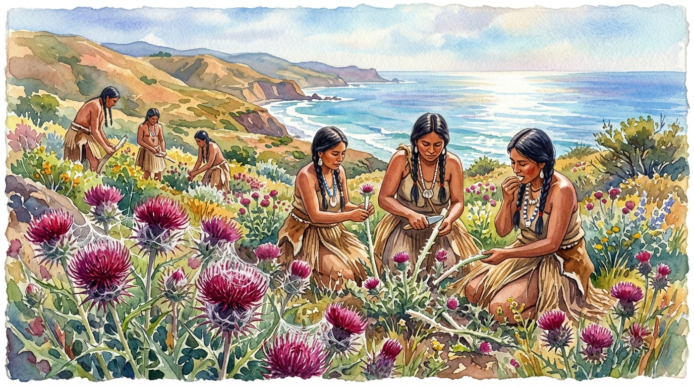 Illustrated historical scene for Cobwebby Thistle