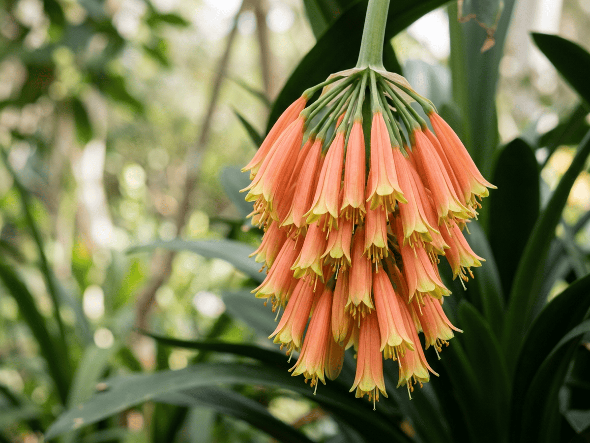 Clivia — primo piano di foglie e fiori