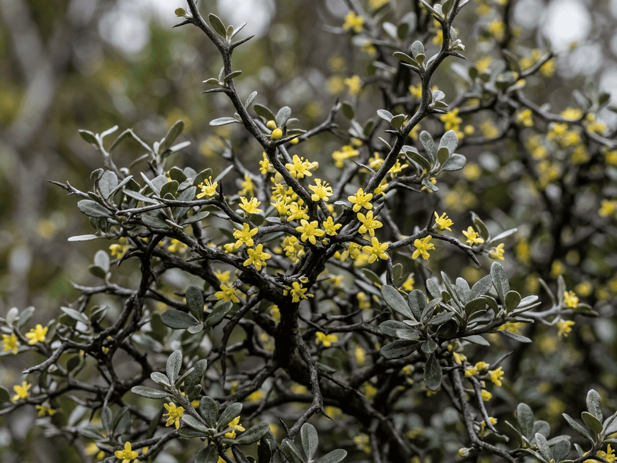 Corokia — gros plan sur feuilles et fleurs