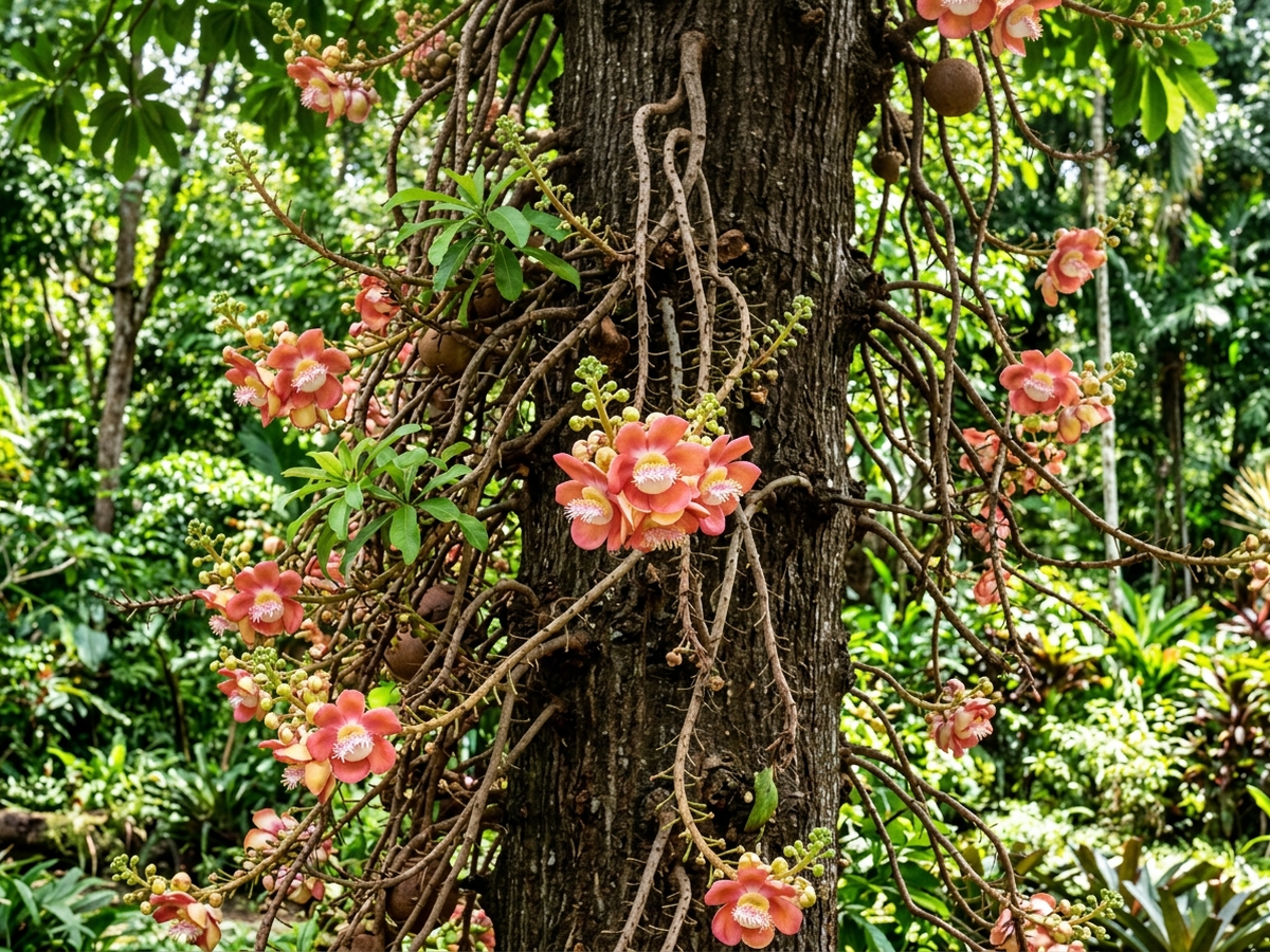 Albero palla di cannone (Couroupita guianensis), pianta intera