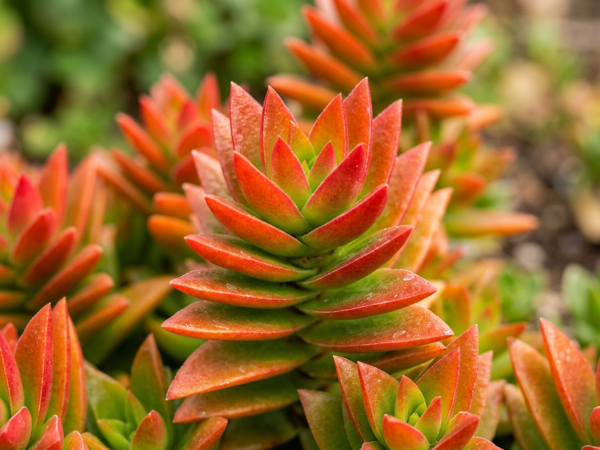 Crassula capitella — Nahaufnahme von Blättern und Blüten